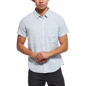 Vintage Summer Mens  Linen-Blend Button-Down Shirt, Blue